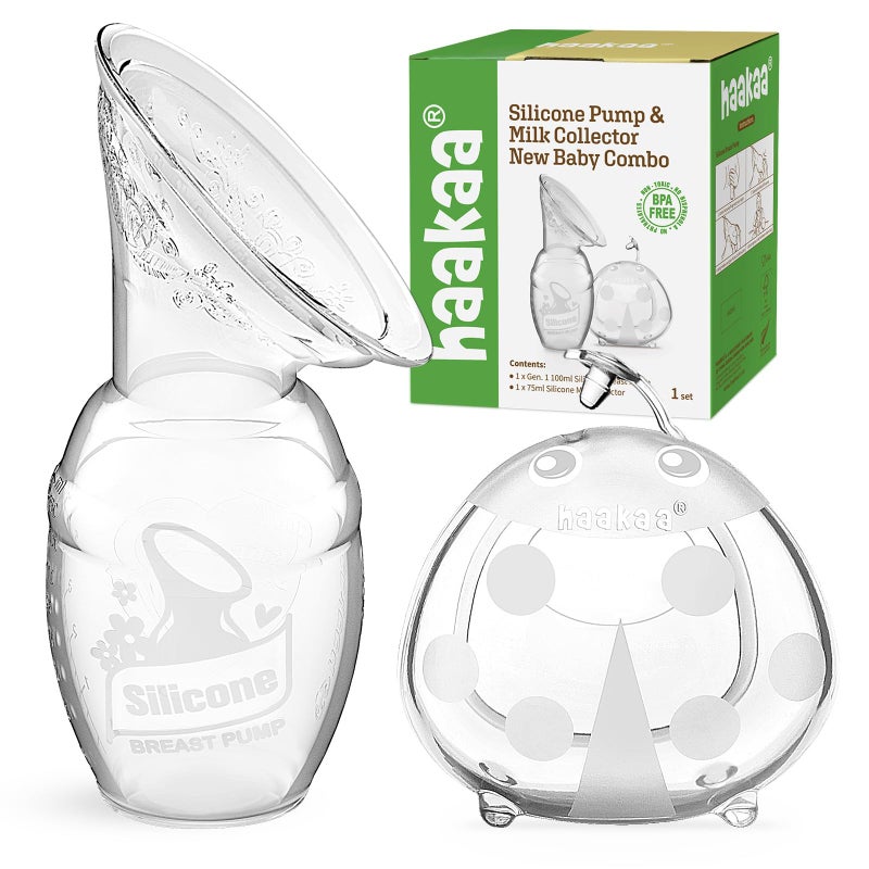 haakaa Manual Breast Pump for Breastfeeding 4oz/100ml and Ladybug Milk Collector 2.5oz/75ml Combo, Food-Grade Silicone - Image 1