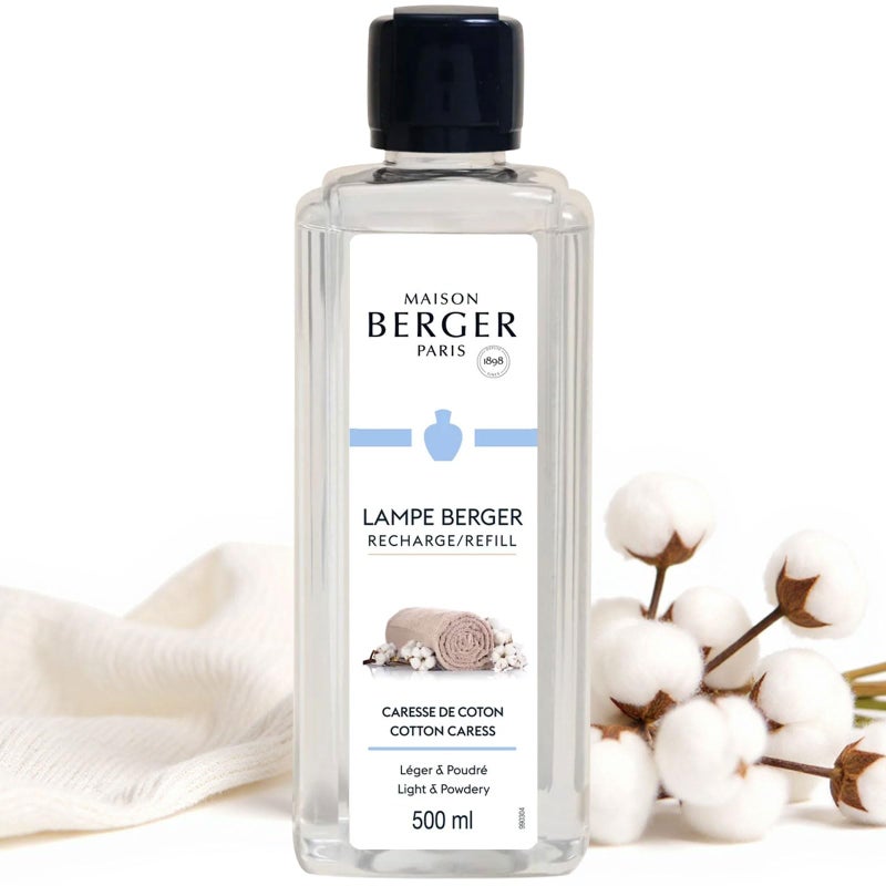 Maison Berger ميزون بيرجر - لمسة قطن - إعادة تعبئة عطر لمبة بيرجر - 16.9 أونصة (500 مل) - زيت عطر منزلي ومنقي هواء - ملاحظات الورد وزهرة البرتقال والفانيليا - Image 1