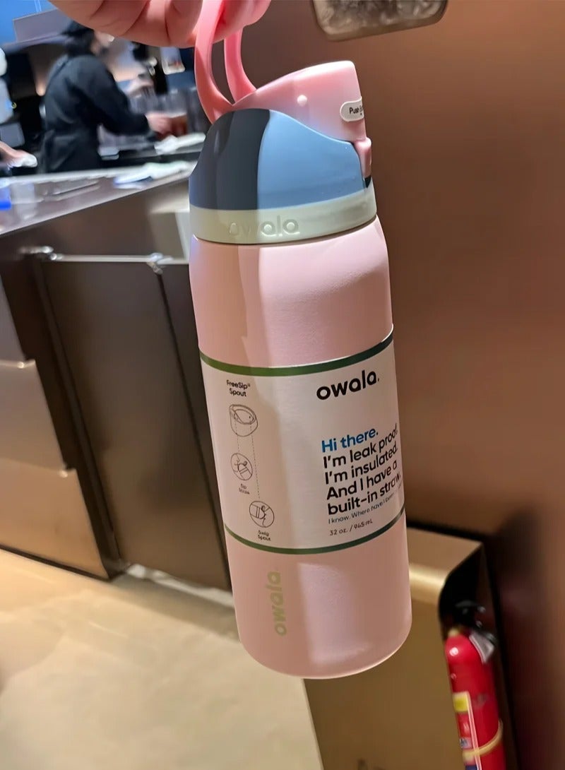 Owala FreeSip معزولة زجاجة المياه من الفولاذ المقاوم للصدأ مع القش ، دليل التسرب ، خالية من BPA ، 945 مل ، الرياح الجليدي ، حزمة واحدة ، (فراولة ماكارون) - Image 3
