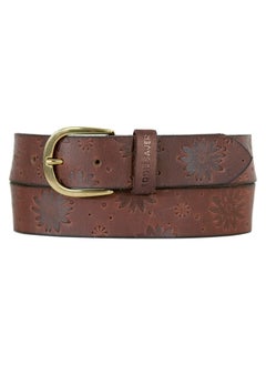 Eddie Bauer Women's Casual Leather Belts, One Size Fits Most, Floral Tooled-Tan, Medium