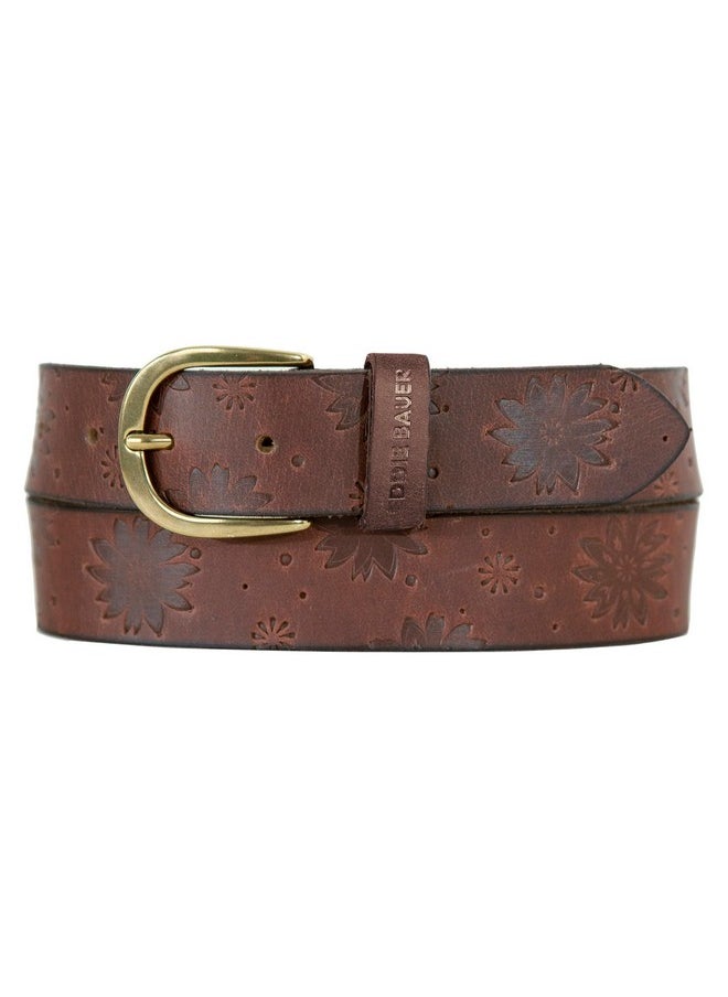 Eddie Bauer - Eddie Bauer Women's Casual Leather Belts, One Size Fits Most, Floral Tooled-Tan, Medium - Image 1