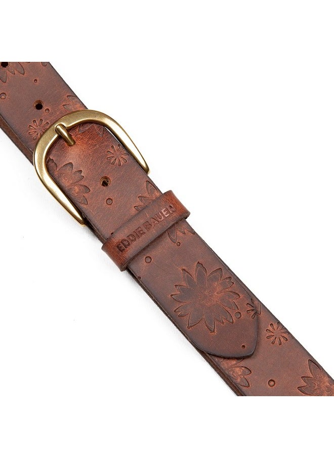 Eddie Bauer - Eddie Bauer Women's Casual Leather Belts, One Size Fits Most, Floral Tooled-Tan, Medium - Image 1