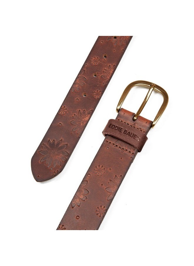 Eddie Bauer - Eddie Bauer Women's Casual Leather Belts, One Size Fits Most, Floral Tooled-Tan, Medium - Image 1