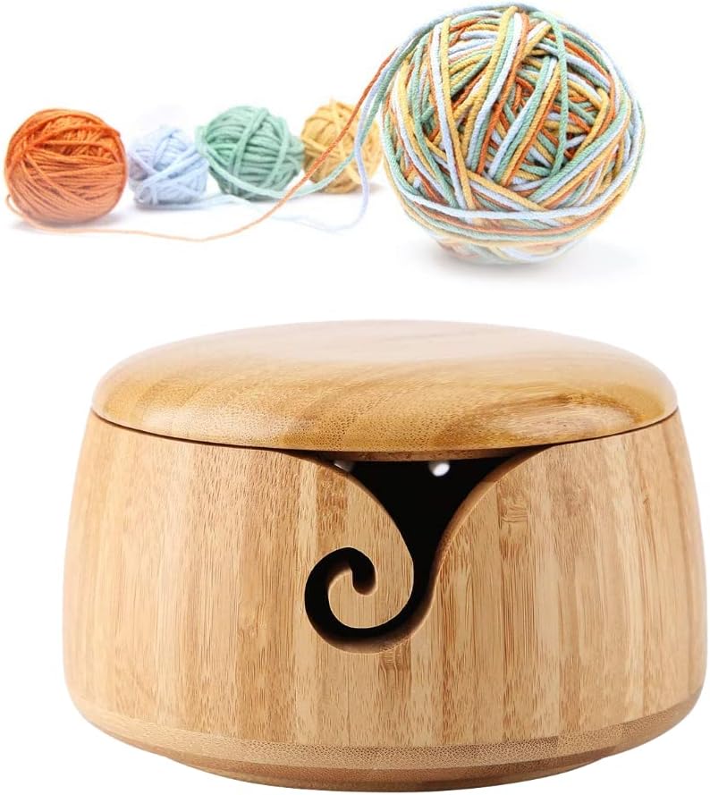 klarako Yarn Bowl Handmade Crafted Wooden Yarn Bowl with Removable Lid for Knitting and Crocheting, for Mom and Grandmother - Image 1