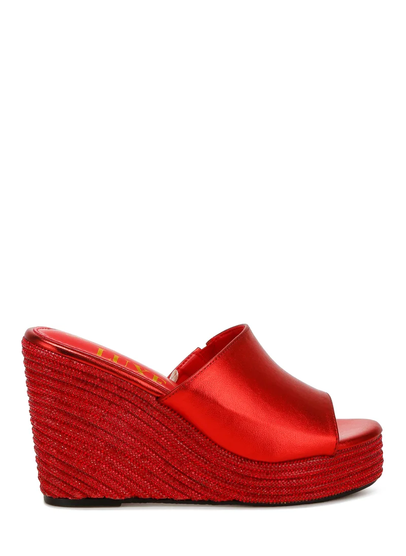 London Rag Wedge Heel Peep Toe Sandals in Red