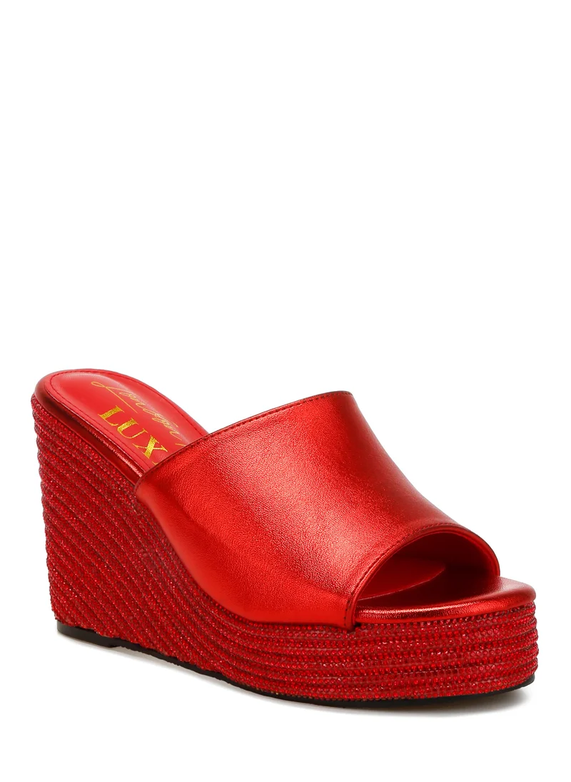 London Rag Wedge Heel Peep Toe Sandals in Red