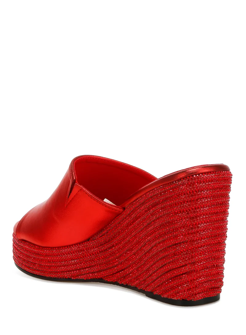 London Rag Wedge Heel Peep Toe Sandals in Red