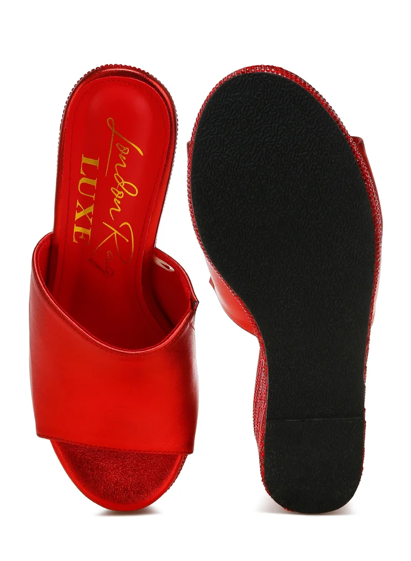 London Rag Wedge Heel Peep Toe Sandals in Red