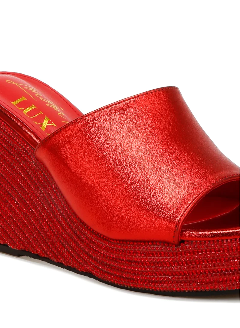 London Rag Wedge Heel Peep Toe Sandals in Red
