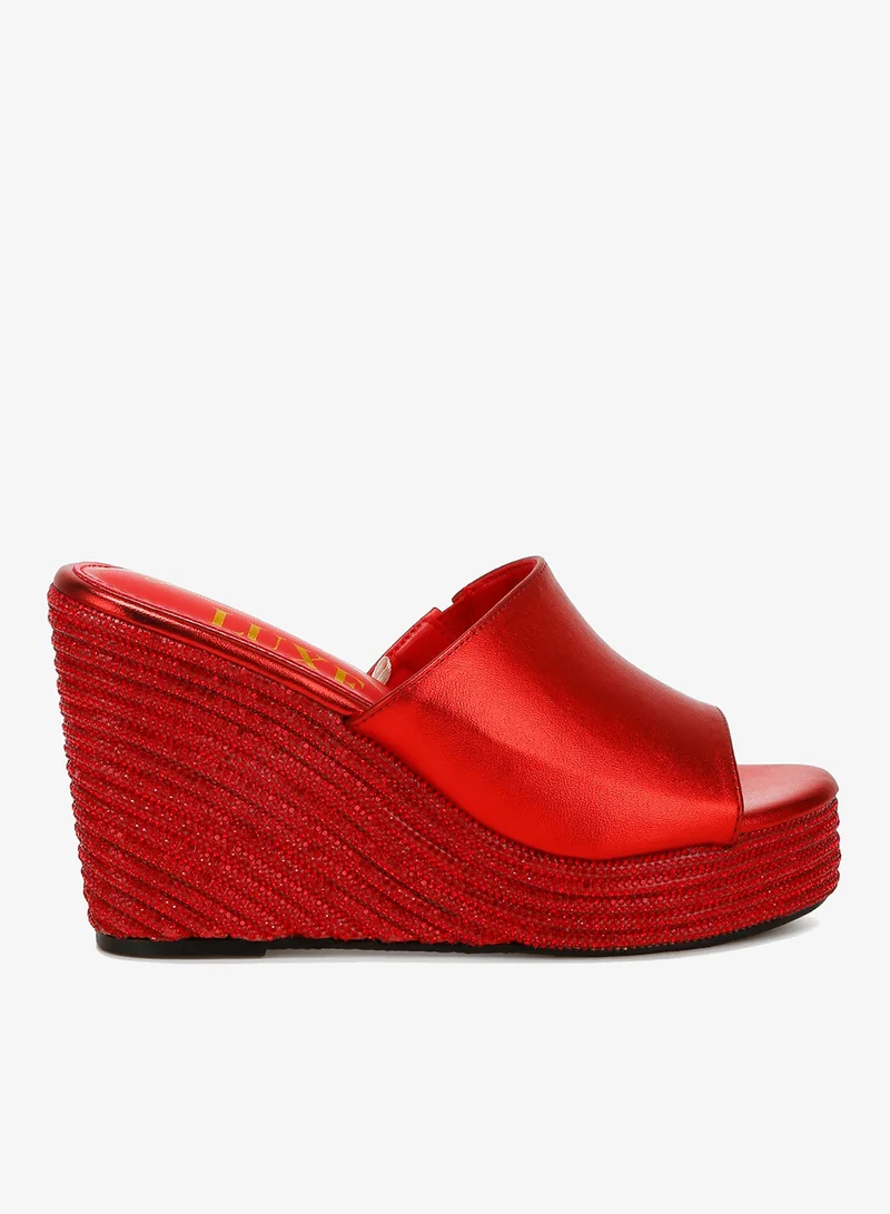 Wedge Heel Peep Toe Sandals in Red