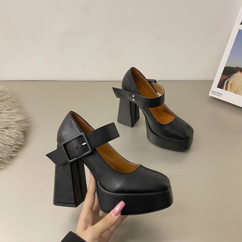 12cm Bridal Shoes Mary Jane Platform Heels Black [with height 12cm]] 