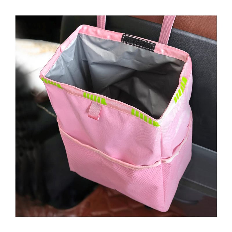 Fekey&JF FekeyJF Hanging Car Trash Can with Storage Pockets Waterproof Leakproof Oxford Auto Garbage Bag MultiUse Organizer for Outdoor Traveling Foldable Trash Bin for Truck SUV Home Office Pink - Image 3