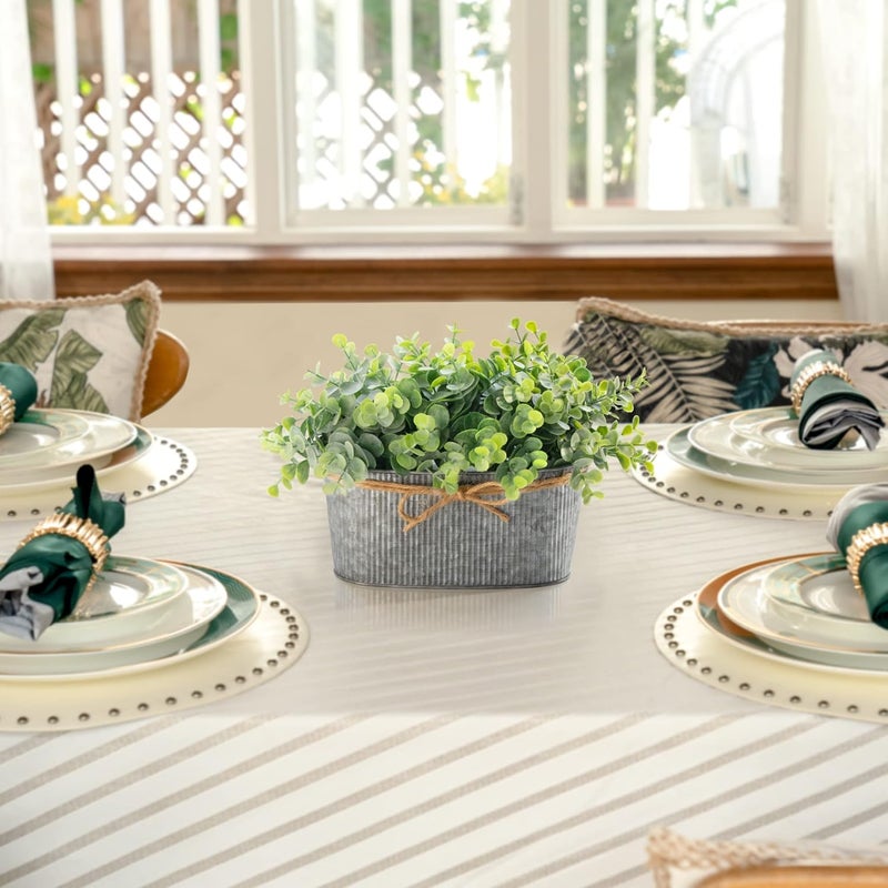 Dahey Artificial Eucalyptus Faux Plants Indoor for Home Decor, Desk Fake Potted Plants in Rustic Rectangular Pots Table Centerpiece for Office Bathroom Desk Room Greenery Decoration - Image 2