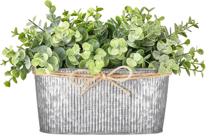 Dahey Artificial Eucalyptus Faux Plants Indoor for Home Decor, Desk Fake Potted Plants in Rustic Rectangular Pots Table Centerpiece for Office Bathroom Desk Room Greenery Decoration - Image 1