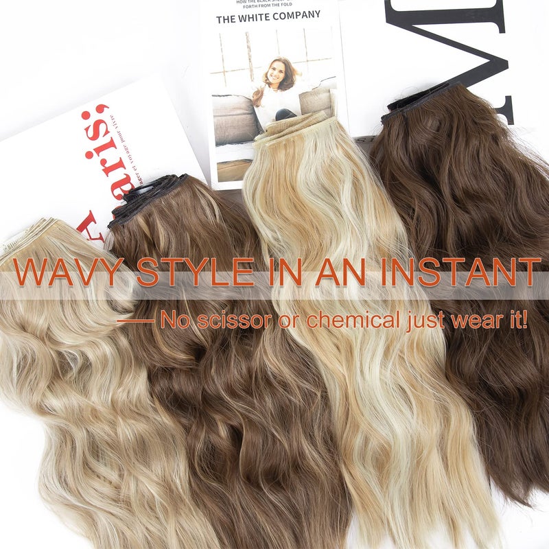 LEEONS 4PCS Clip in Hair Extensions Honey Blonde Mixed Light Brown 20 Inch Long Wavy Synthetic Hair Extensions (4pcs, 20Inch, 22H10#) - Image 5
