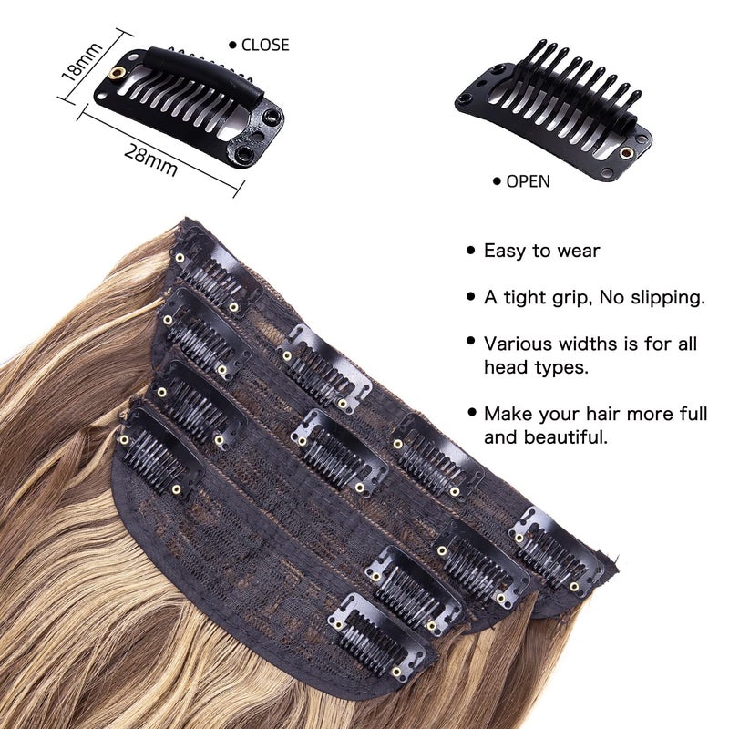 LEEONS 4PCS Clip in Hair Extensions Honey Blonde Mixed Light Brown 20 Inch Long Wavy Synthetic Hair Extensions (4pcs, 20Inch, 22H10#) - Image 3