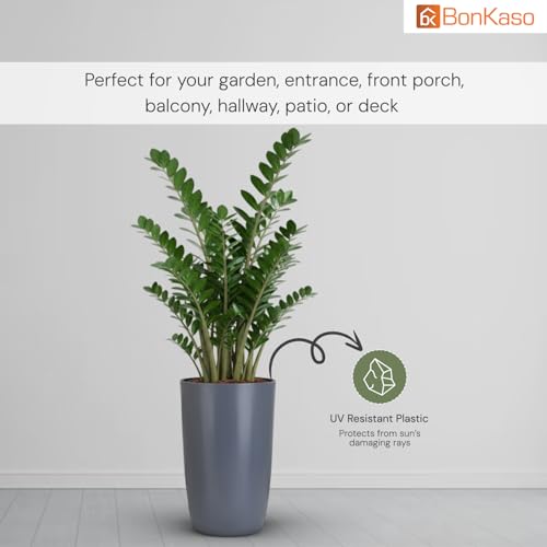BonKaso 12 inch Grey Flower Pot (Pack of 2)| Size: 20x20x28 cm | Tall, Durable & Lightweight Polymer Tower Planter for Indoor & Outdoor Use: Home, Office, Garden & Balcony (Gamla/Gamale) - Image 4