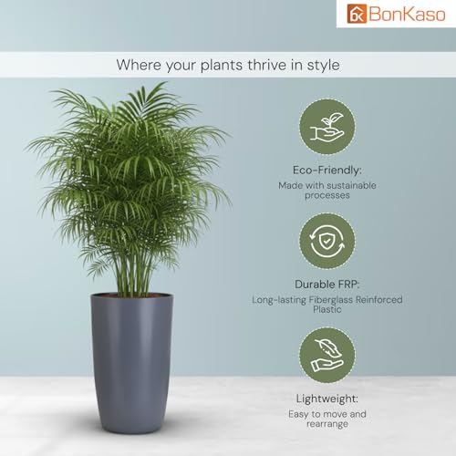 BonKaso 12 inch Grey Flower Pot (Pack of 2)| Size: 20x20x28 cm | Tall, Durable & Lightweight Polymer Tower Planter for Indoor & Outdoor Use: Home, Office, Garden & Balcony (Gamla/Gamale) - Image 3