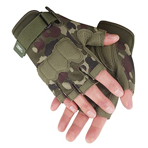 FIORETTO Fingerless Gloves, Airsoft Gloves, Half Finger Gloves for Driving, Cycling, Shooting, Hunting, Motorcycle, Climbing, Outdoor Work 2 Pairs(Black+Green Camo) Large - Image 4