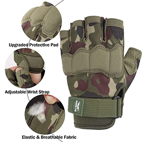 FIORETTO Fingerless Gloves, Airsoft Gloves, Half Finger Gloves for Driving, Cycling, Shooting, Hunting, Motorcycle, Climbing, Outdoor Work 2 Pairs(Black+Green Camo) Large - Image 2