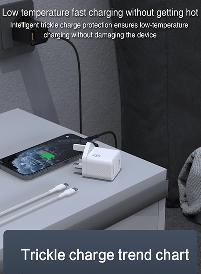 شاحن سريع بقوة 45 واط بتقنية GaN مع محول طاقة USB-C، شاحن حائطي مدمج مع دائرة تحكم ذكية بدرجة الحرارة، حماية بأكثر من 9 طبقات، شاحن من نوع Type-C لهواتف iPhone 15، Samsung Galaxy، Huawei، iPad، MacBook، Xiaomi، وأجهزة اللابتوب.