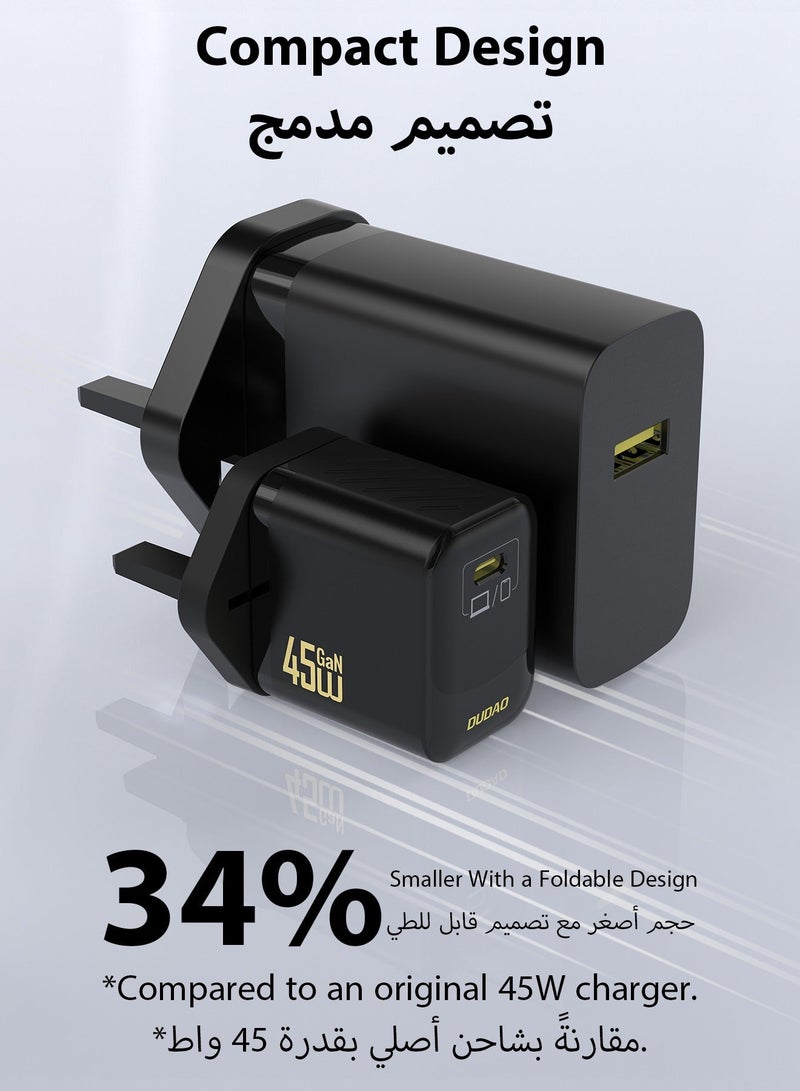 DUDAO 45W GaN Fast Charger Samsung Charger USB-C Power Adapter, Compact Wall Charger, Smart Temperature Control IC, 9-Layer Safety Protection, Type C Charger for iPhone 15, Samsung Galaxy, Huawei, iPad, MacBook, Xiaomi, Laptop - Image 2