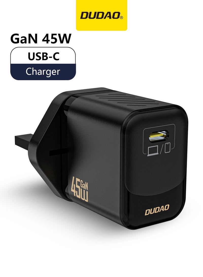 دوداو شاحن سريع بقوة 45 واط بتقنية GaN مع محول طاقة USB-C، شاحن حائطي مدمج مع دائرة تحكم ذكية بدرجة الحرارة، حماية بأكثر من 9 طبقات، شاحن من نوع Type-C لهواتف iPhone 15، Samsung Galaxy، Huawei، iPad، MacBook، Xiaomi، وأجهزة اللابتوب. - Image 1