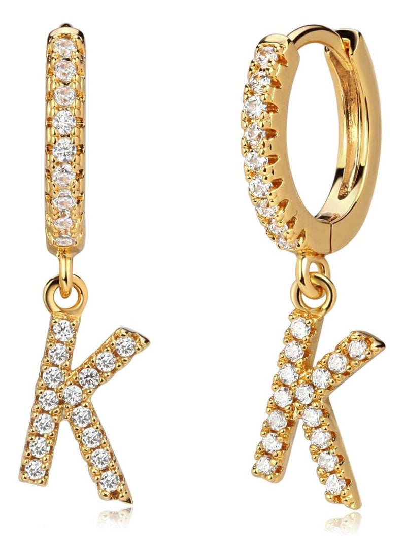 Mevecco - Women Huggie Hoop Earrings Gold Initial A-Z Dangle Drop Cubic Zirconia 14K Gold Filled Small Simple Hypoallergenic Personalized Jewelry - 26 Letters - Image 1