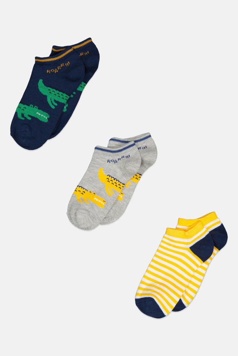 RBX Kids Boy 3 Pairs Allover Printed Ankle Socks, Navy - Image 1
