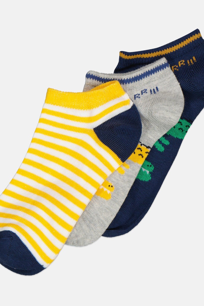 RBX Kids Boy 3 Pairs Allover Printed Ankle Socks, Navy - Image 2