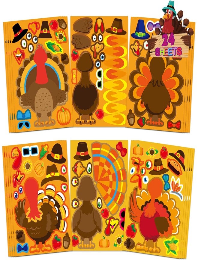 DUJAA Make-A-Turkey Stickers 24PCS Thanksgiving Stickers for Kids Turkey Face Stickers Make Your Own Turkey Stickers Thanksgiving Party Favors Thanksgiving Crafts Stickers Classroom Teacher Reward - Image 1