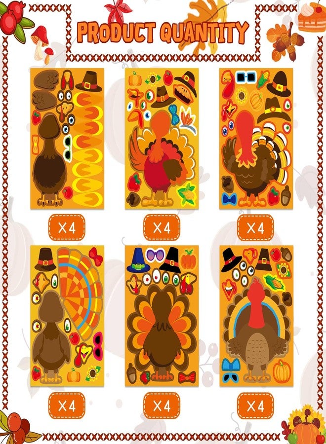DUJAA Make-A-Turkey Stickers 24PCS Thanksgiving Stickers for Kids Turkey Face Stickers Make Your Own Turkey Stickers Thanksgiving Party Favors Thanksgiving Crafts Stickers Classroom Teacher Reward - Image 3