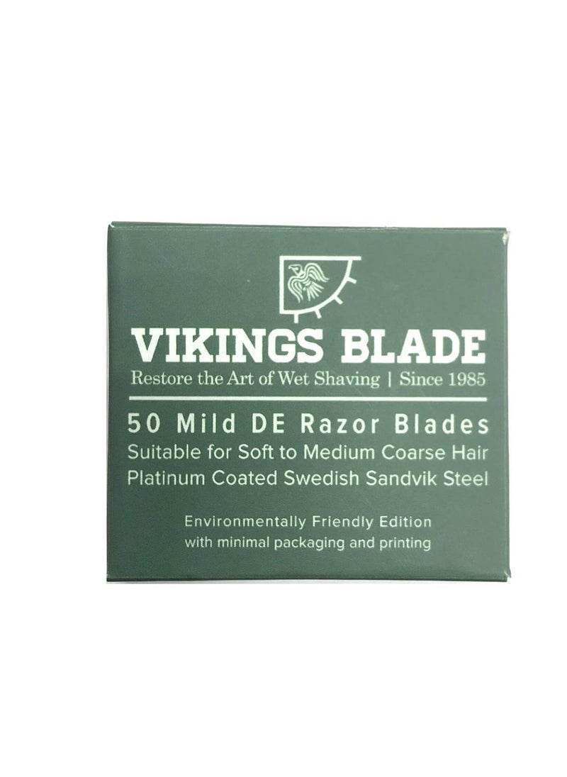 Vikings Blade - VIKINGS BLADE Double Edge Safety Razor Blades, 50x Blades, Swedish Steel + Platinum Coated, Replacement Razor Blades & Refills (Mild & Gentle) - Image 1