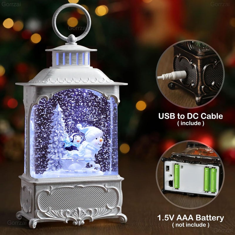 Gorrzai Christmas Snow Globes Snowman Snow Globe Lantern, Lighted Christmas Decorations Indoor for Home with Music Timer Swirling Glitter, Light Up Penguin Musical Decor Gift, USB or Battery Operated - Image 2