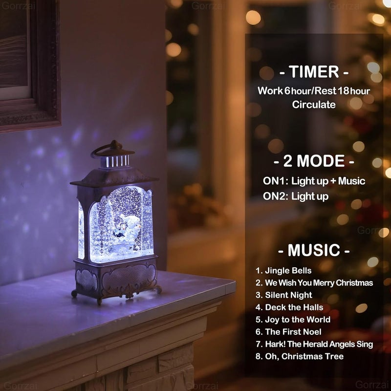 Gorrzai Christmas Snow Globes Snowman Snow Globe Lantern, Lighted Christmas Decorations Indoor for Home with Music Timer Swirling Glitter, Light Up Penguin Musical Decor Gift, USB or Battery Operated - Image 3