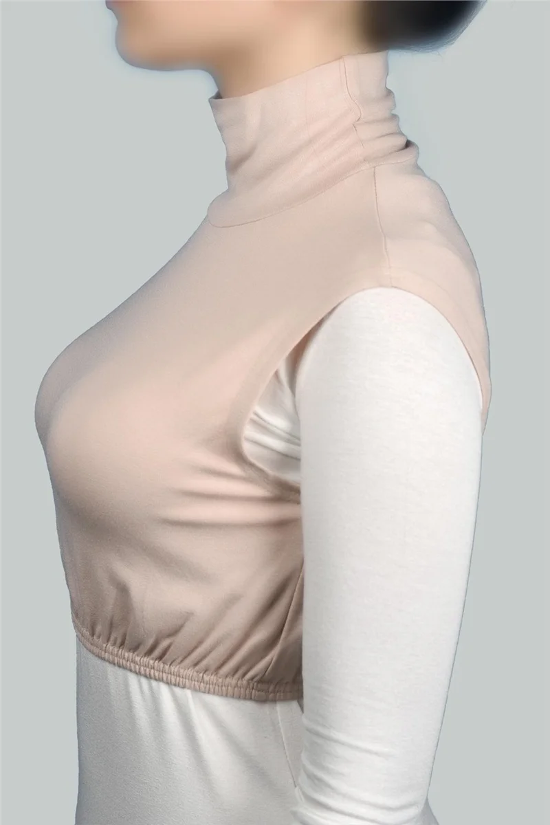 Altobeh Zero Sleeve Turtleneck Full Neck Lycra Combed Cotton Women's Half Bodysuit - Beige