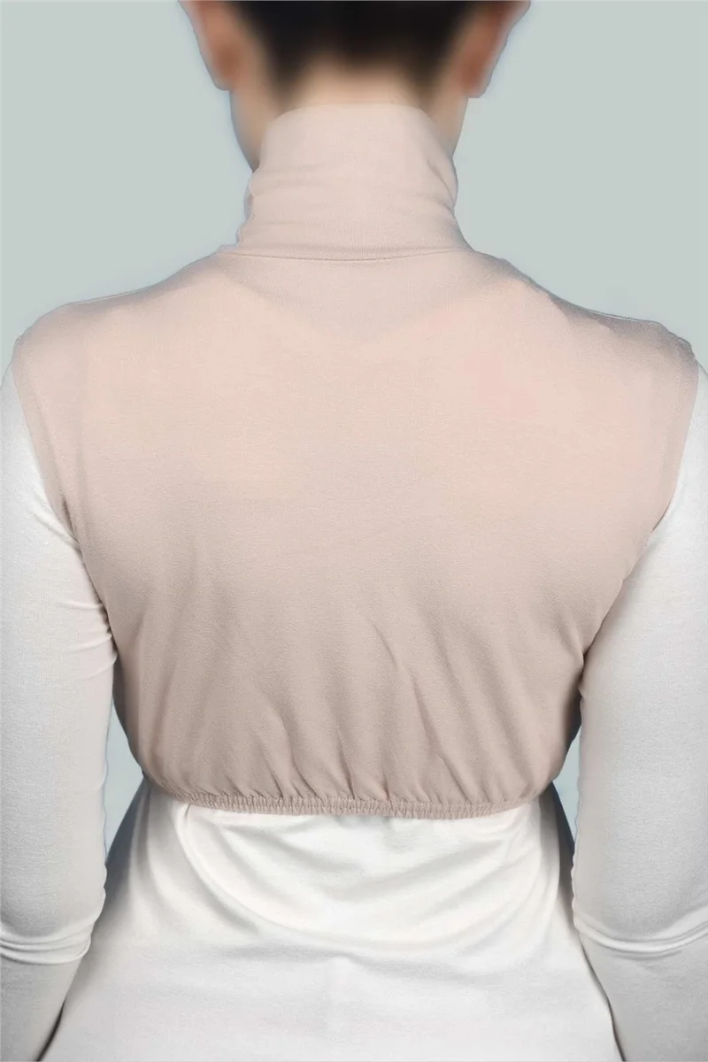 Altobeh Zero Sleeve Turtleneck Full Neck Lycra Combed Cotton Women's Half Bodysuit - Beige