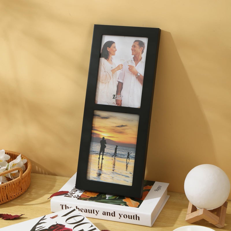 UMICAL 4x6 2-Opening Collage Picture Frame with Shatter-Resistant Glass & Black Wood 6x4 2 Photo Frames for 4x6 Inch Pictures Display Made for Tabletop Stand and Wall Mounting - Image 2