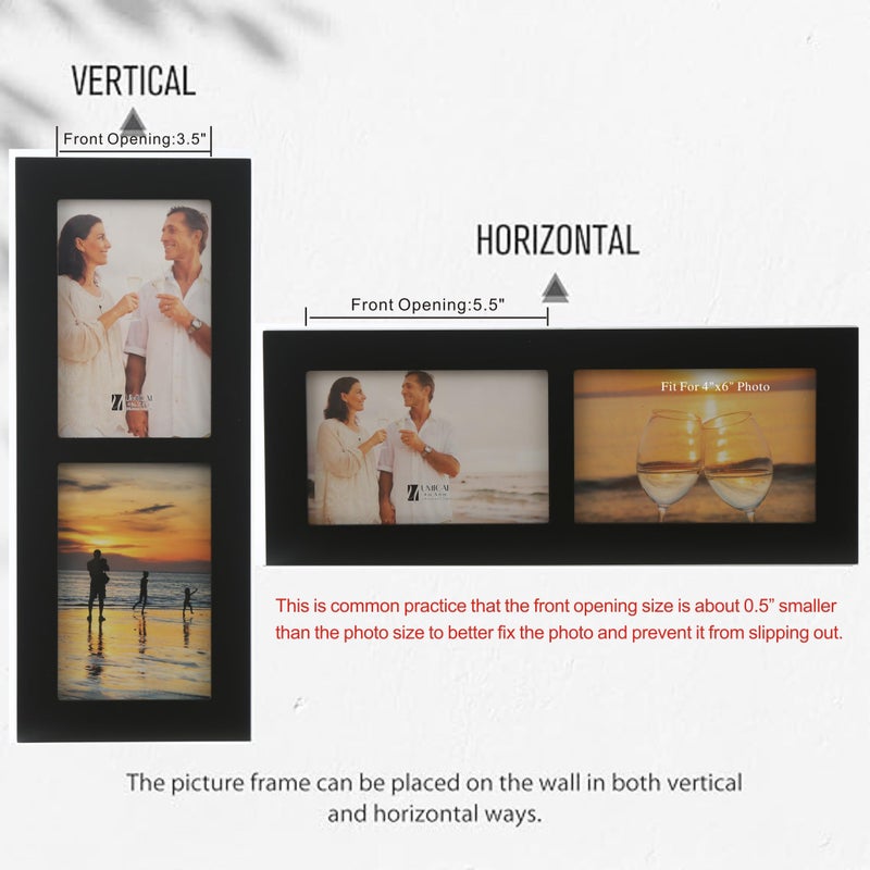 UMICAL 4x6 2-Opening Collage Picture Frame with Shatter-Resistant Glass & Black Wood 6x4 2 Photo Frames for 4x6 Inch Pictures Display Made for Tabletop Stand and Wall Mounting - Image 4