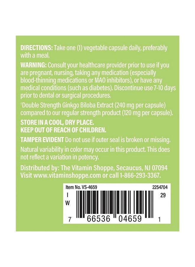 The Vitamin Shoppe Double Strength Ginkgo Biloba Extract a" Memory & Circulatory Support a" 240 MG (120 Vegetable Capsules) - Image 3