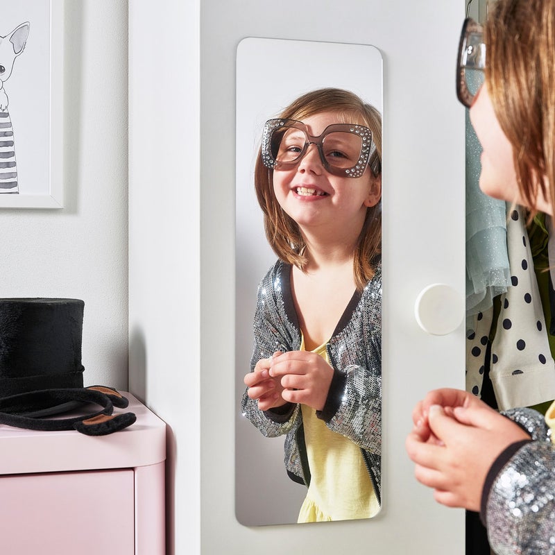 Baitique Kids Self-Adhesive Wardrobe Mirror with Blue Frame, Acrylic, 16x50 cm - Image 2