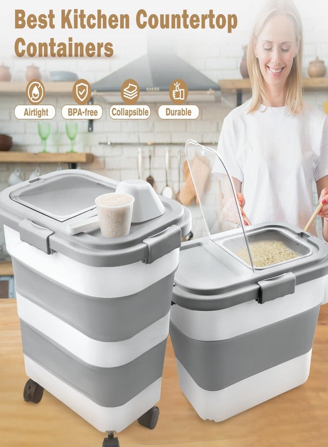 Komzon Rice Storage Container, Collapsible Airtight Food Storage Containers 20-30 Lbs, Rice Dispenser Bin with Cup and Scoop for Flour Cereal Pasta Grain, Cat Bird Pet Dog Food Storage Container - Image 4