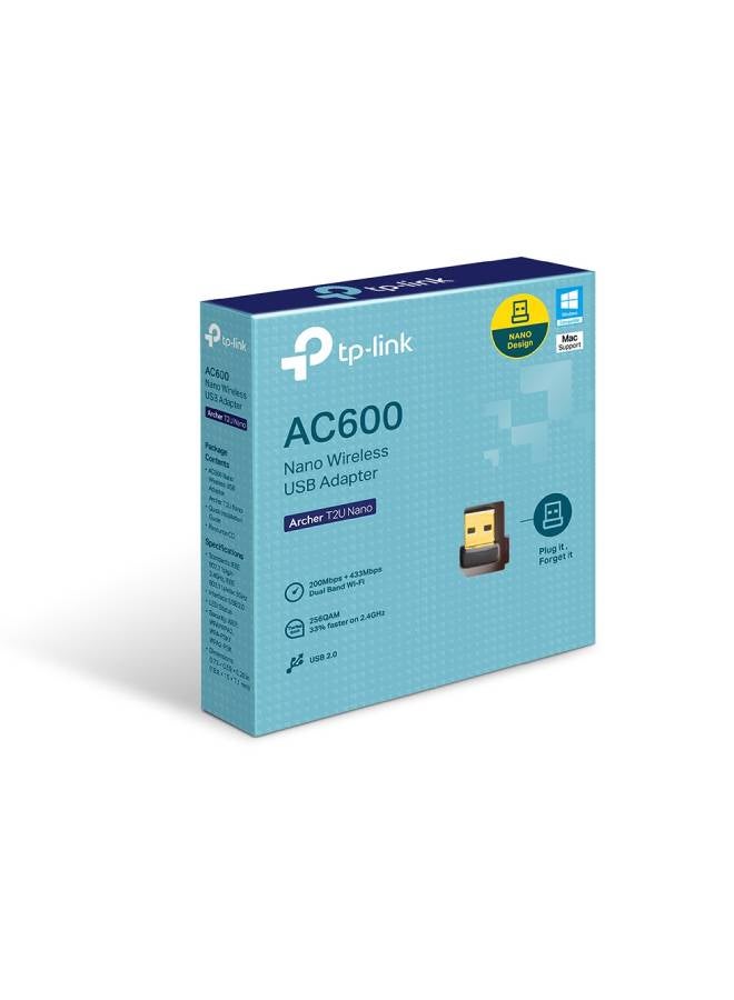 TP-LINK AC600 Archer T2U Nano Wi-Fi Bluetooth 2.0 USB Adapter Black - Image 1