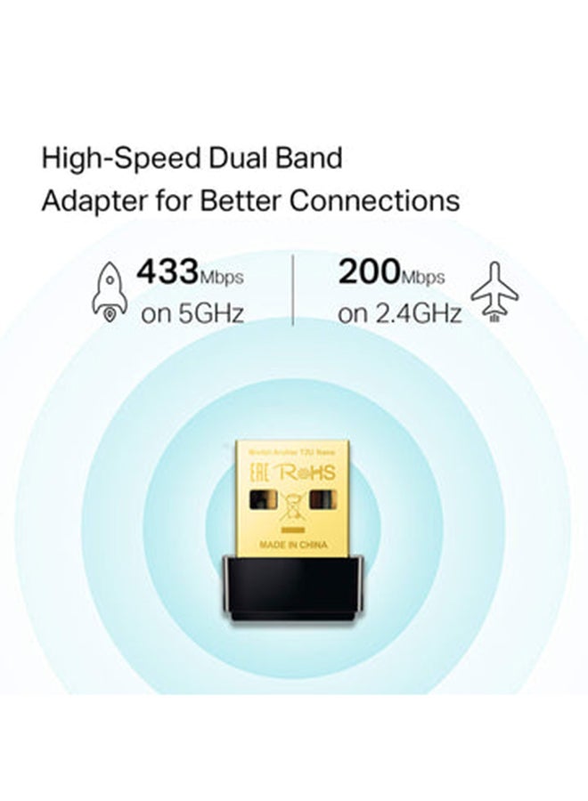 TP-LINK AC600 Archer T2U Nano Wi-Fi Bluetooth 2.0 USB Adapter Black - Image 3