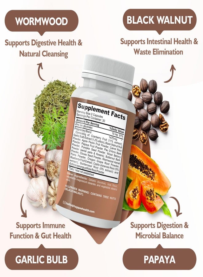Happee ParaComplex Intestinal Guard for Humans - para Purge Herbal Cleanse for Gut Health & Digestive Balance - with Wormwood, Black Walnut, Garlic & More - 60 Capsules - Image 3