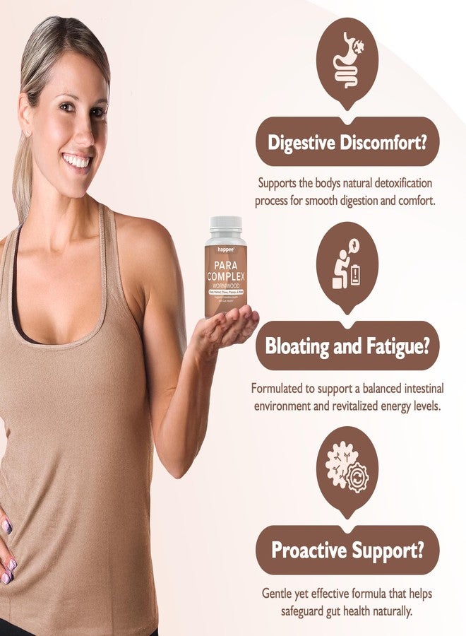 Happee ParaComplex Intestinal Guard for Humans - para Purge Herbal Cleanse for Gut Health & Digestive Balance - with Wormwood, Black Walnut, Garlic & More - 60 Capsules - Image 2