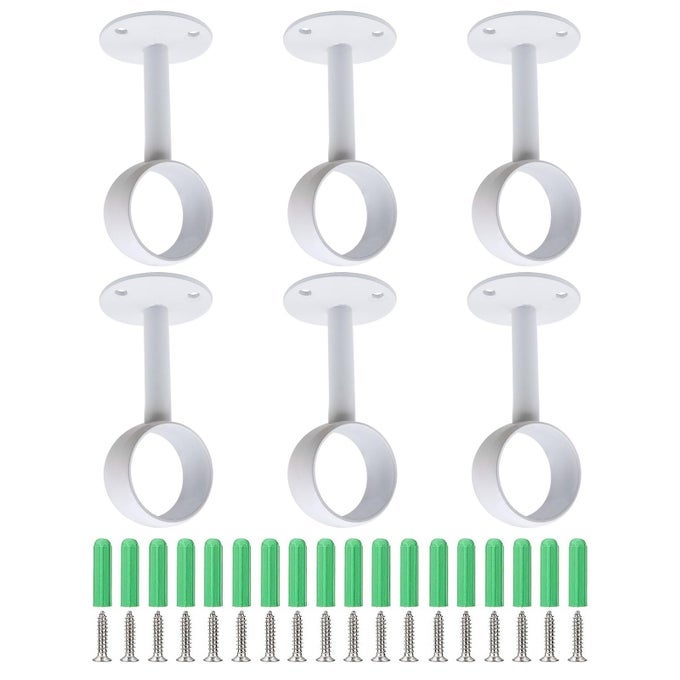 METAL CURTAIN ROD BRACKET 6 PACK WITH SCREWS CEILING MOUNT HOLDERS FOR 114 INCHES ROD STURDY WHITE FOR HOME PORCH PATIO