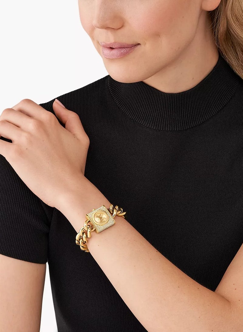 ام كي ساعة  Chain Lock بثلاثة عقارب من الفولاذ المقاوم للصدأ باللون الذهبي - 4711 - Image 4