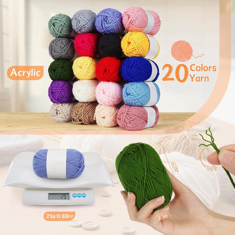 Coopay Coopay Knitting Kit for Beginners w20 Colors Yarn Knitting Set Include 11 Pairs Knitting Needles Set  11 Circular Knitting Needles with Cat Tote Bag Knitting Book Knitting Kit for Beginners Adults  - Image 2
