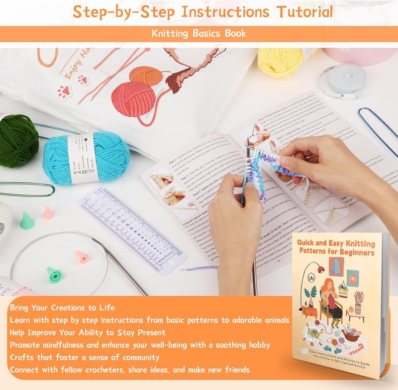 Coopay Coopay Knitting Kit for Beginners w20 Colors Yarn Knitting Set Include 11 Pairs Knitting Needles Set  11 Circular Knitting Needles with Cat Tote Bag Knitting Book Knitting Kit for Beginners Adults  - Image 3